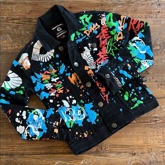 Akademiks Other - NWOT Akademiks Painted Graffiti Kids Black Jeans Jacket